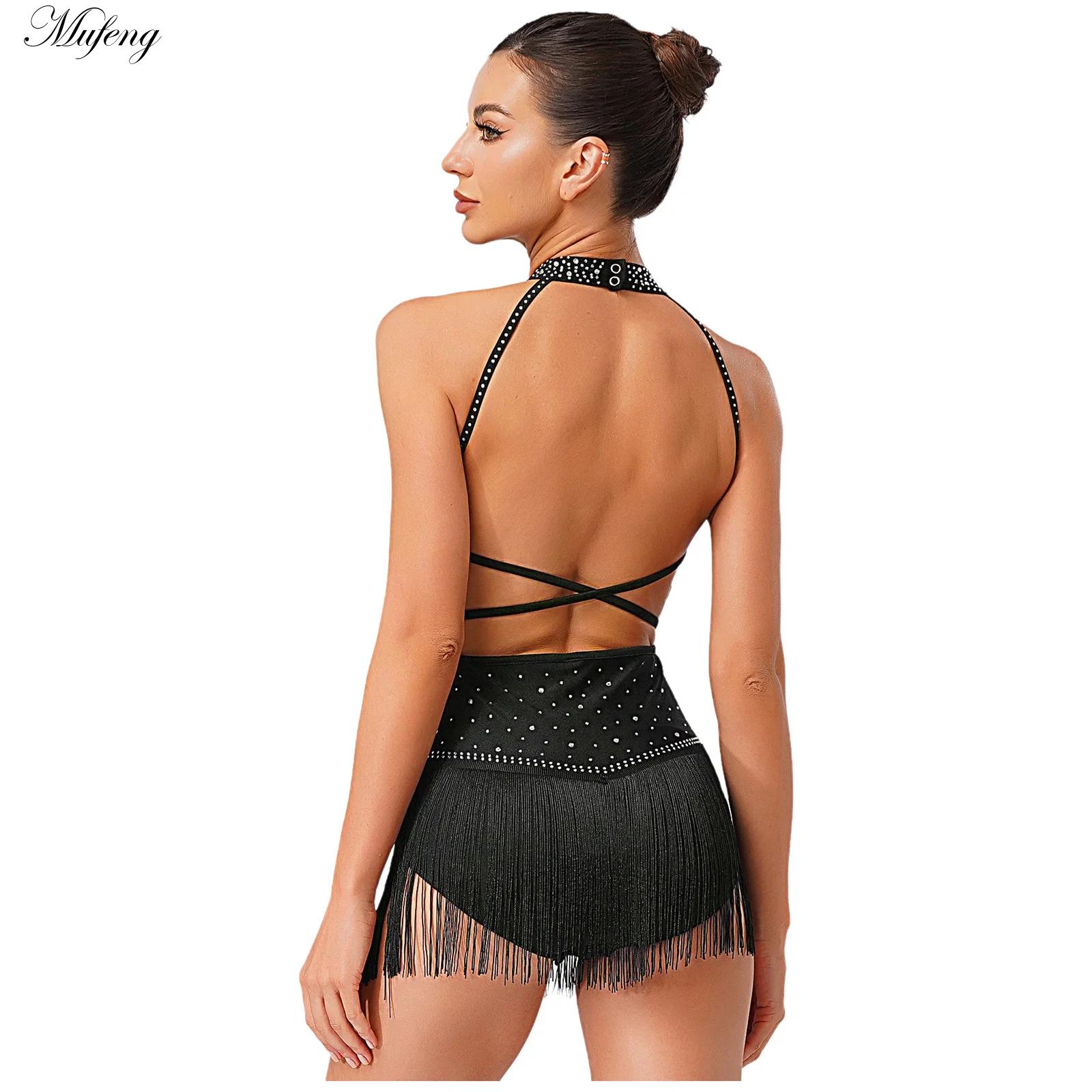 Rhinestone Banding Trim - Mulheres dança vestidos rítmicos sem mangas