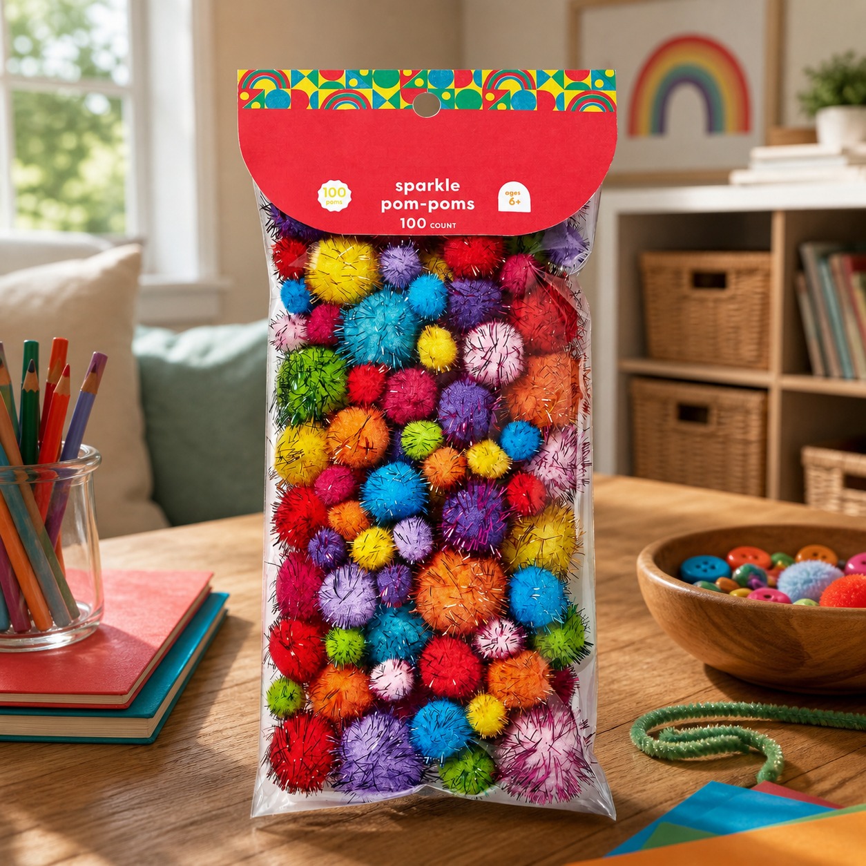 Craft Embellishment - 100 unidades de pompons brilhantes multicoloridos,