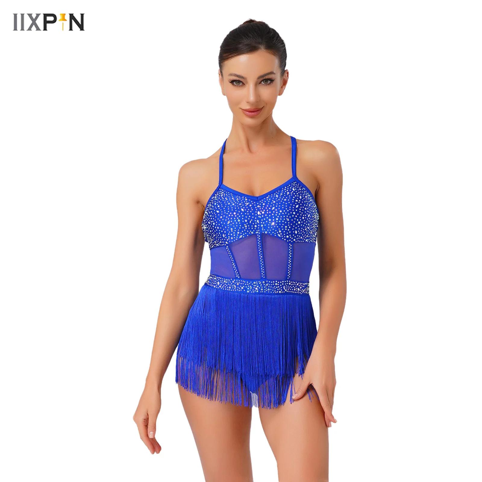 Rhinestone Banding Trim - Mulheres strass latina tango dança collant