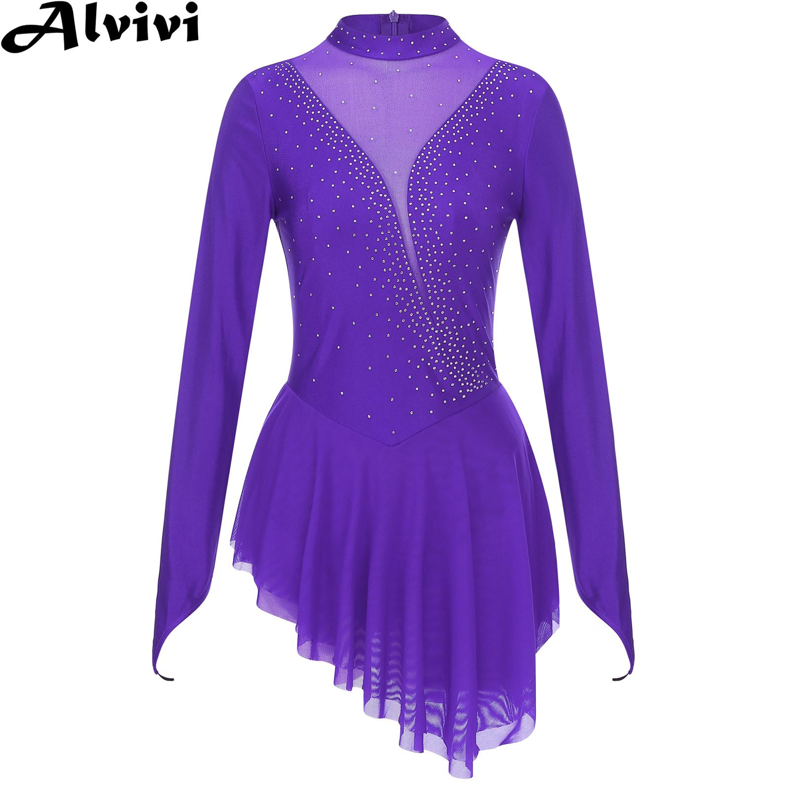 Rhinestone Banding Trim - Mulheres patinação artística ginástica collant vestido