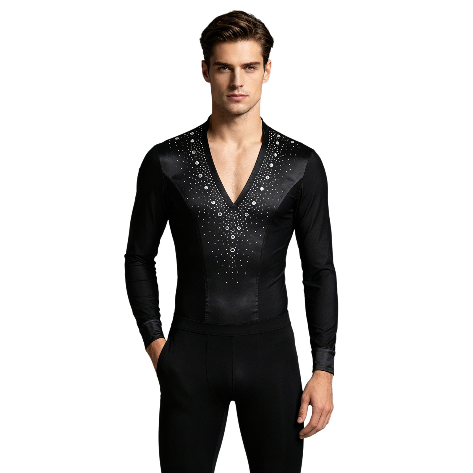 Rhinestone Banding Trim - Mens latina jazz dança collant camisa