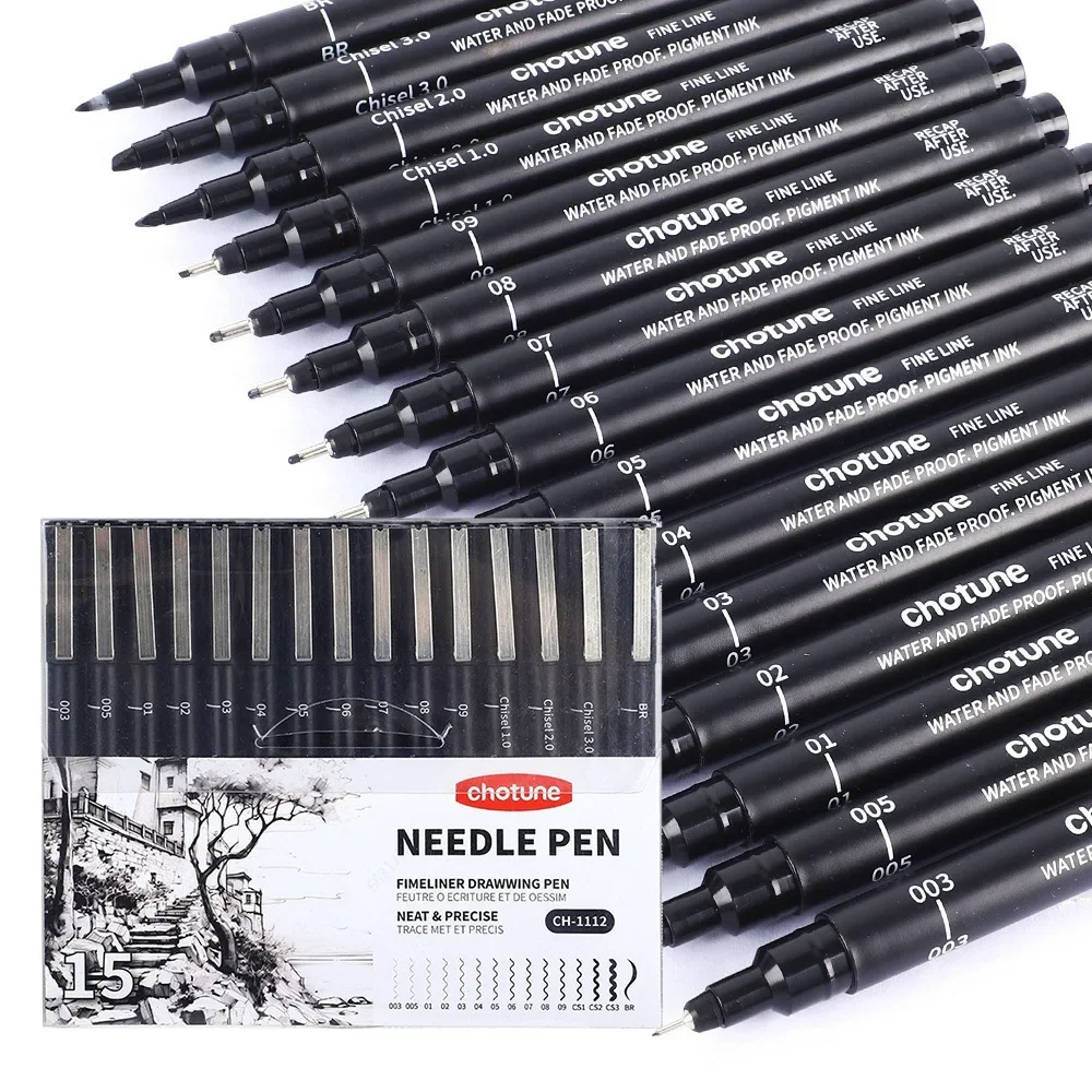 Copic Marker Sketch - Micro canetas pretas, 15 tamanhos, tinta