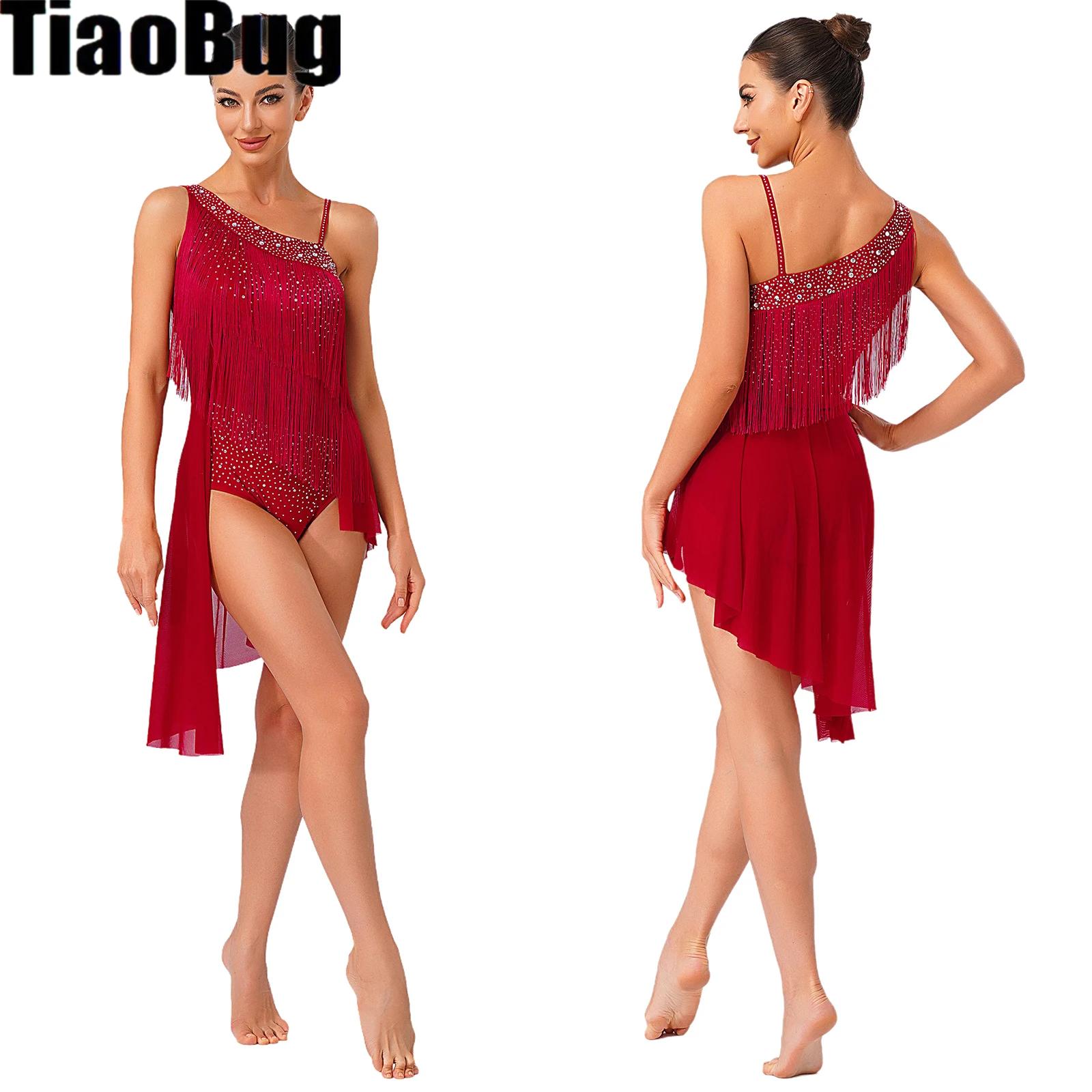 Rhinestone Banding Trim - Mulheres borla dança latina collant vestido