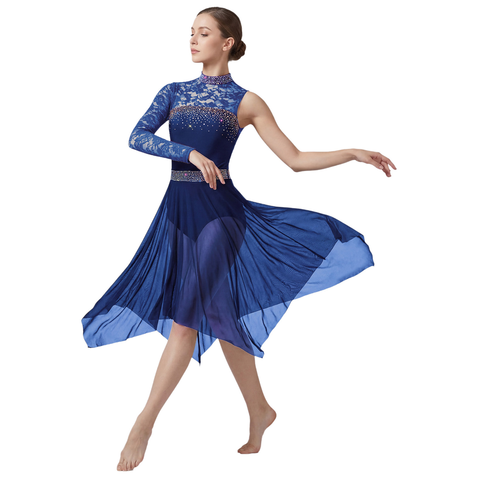 Vestido de Dança Lírico para M - Rhinestone Banding Trim avaliação e preço