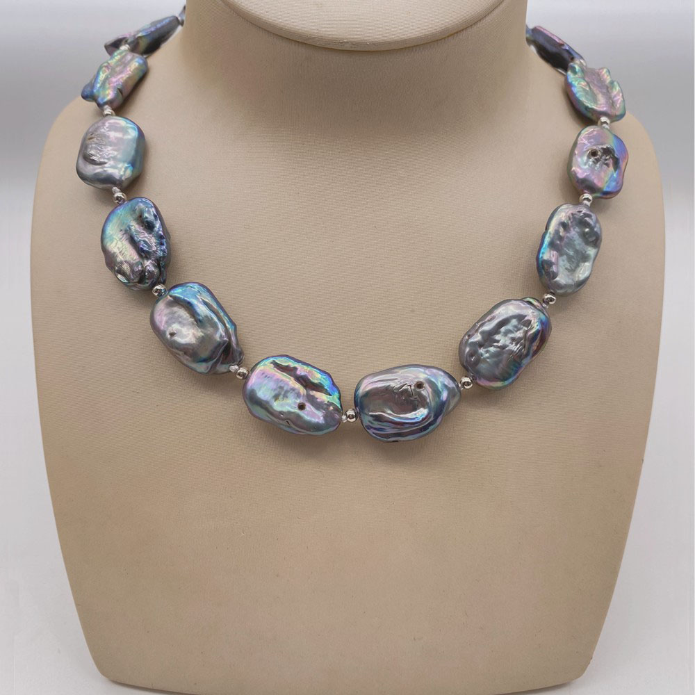 Colar de pérolas plano azul pa - Pearl Trim Chain avaliação e preço
