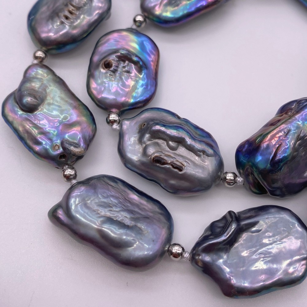 Colar de pérolas plano azul pa - Pearl Trim Chain avaliação e preço